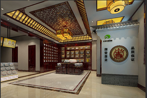 徐州古朴典雅的中式茶叶店大堂设计效果图