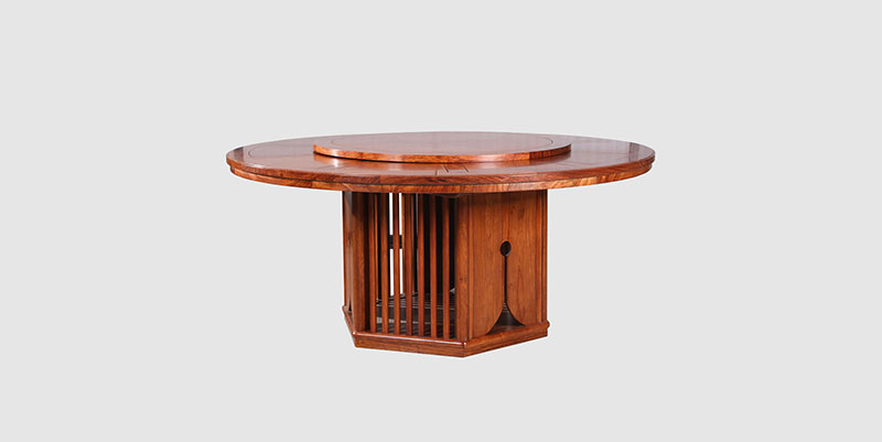 徐州中式餐厅装修天地圆台餐桌红木家具效果图